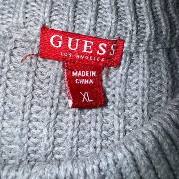 Guess Gray Ribbed Knit Sweater XL Choker Neck Cutout V-Neck Zip Sleeve Detail - Picture 6 of 7